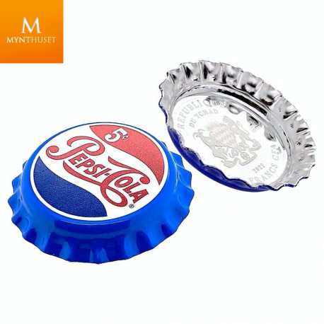Chad 2022 PEPSI® SØLV MYNT "FLASKEKORK" FORMET MYNT I KVALITET PROFF MED SKIN OG COA