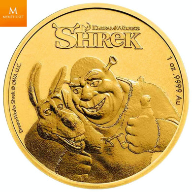 NYHET! Niue 2021 SHREK™  1 OZ GULL 250 $ Kvalitet: BU OPPLAG KUN 200 mynter NYHET! Niue 2021 SHREK™  1 OZ GULL 250 $ Kvalitet: BU OPPLAG KUN 200 mynter