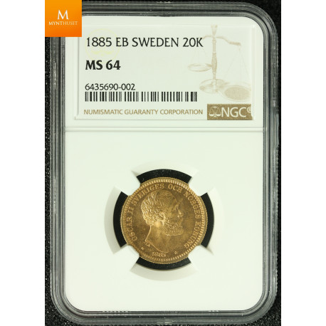Sweden 20 kronor 1885 kvalitet 0/01, NGC MS63