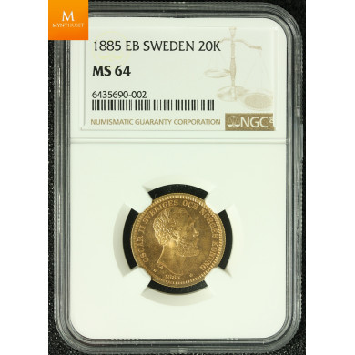 Sweden 20 kronor 1885 kvalitet 0/01, NGC MS63 Sweden 20 kronor 1885 kvalitet 0/01, NGC MS63