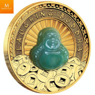 EKSLUSIV NYHET! Tuvalu 2021 1 OZ GULL "LAUGHING BUDDHA" 3D BUDDHA LAGET AV JADE KVALITET PROOF MED SKRIN OG COA OPPLAG KUN 288