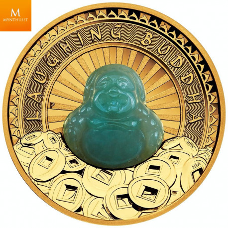 EKSLUSIV NYHET! Tuvalu 2021 1 OZ GULL "LAUGHING BUDDHA" 3D BUDDHA LAGET AV JADE KVALITET PROOF MED SKRIN OG COA OPPLAG KUN 288