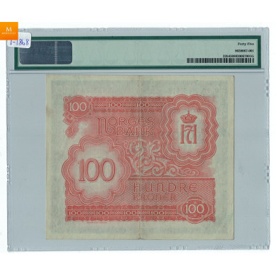 100 KRONER LONDON 1944 X, PMG CHOICE XF45, kvalitet 1+