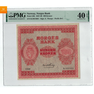 100 krone 1948 B.5921604 kvalitet 1+, PMG XF40 EPQ
