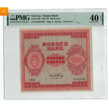 100 krone 1948 B.5921604 kvalitet 1+, PMG XF40 EPQ