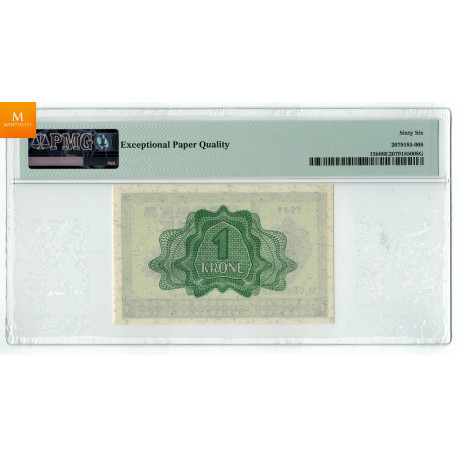 2 stk 1 krone 1949 M.7599609 og 10 i nummerrekkefølge i kvalitet 0, PMG MS66 EPQ