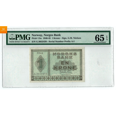 1 krone 1944 G.3052459 kvalitet 0, PMG MS65 EPQ
