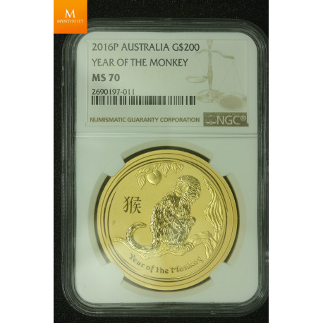 2016P Australia 2 oz Gull Lunar Series 2 Year of the Monkey NGC MS70