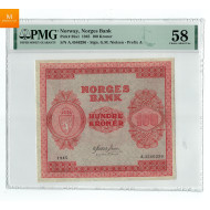 100 kroner 1945 A.4546296 Kvalitet: 01, PMG AU58 EPQ