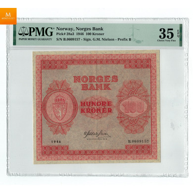 100 kroner 1946 B.0609157 Kvalitet G1, PMG VF35EPQ