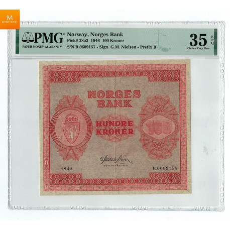 100 kroner 1946 B.0609157 Kvalitet G1, PMG VF35EPQ