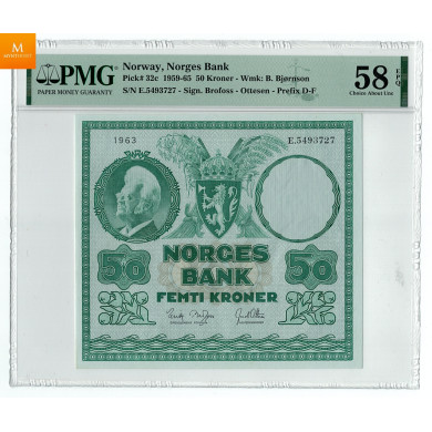 50 kroner 1963 E.5493727 Kvalitet 01, PMG AU58 EPQ