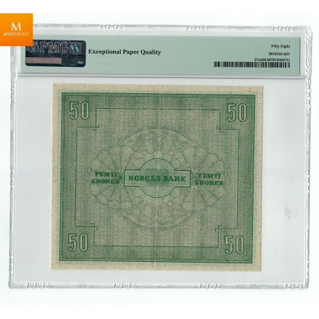 50 kroner 1945 A.3657223 Kvalitet 01, PMG Au58 EPQ