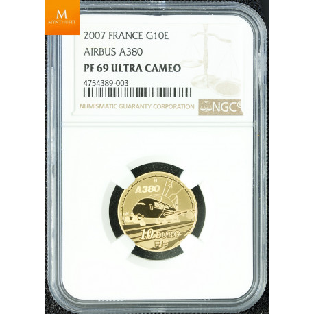 France 2007 10 Euro Avion Airbus A380 Kvalitet Proof, NGC PF 69