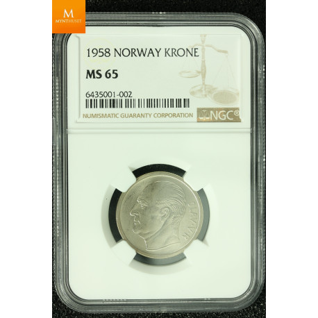 1 krone 1958 kvalitet 0, NGC MS65