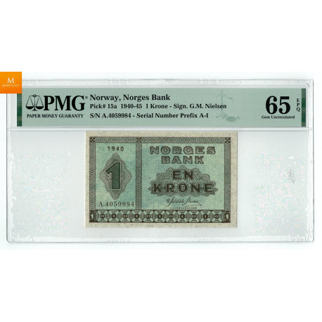 1 krone 1940 A.4059984 kvalitet 0, NGC MS65EPQ