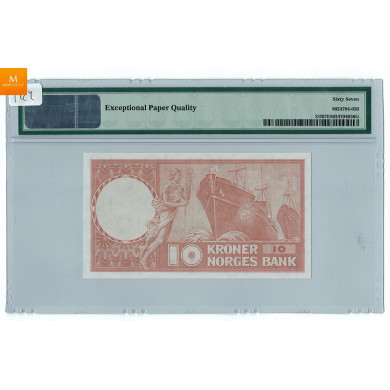 10 kroner 1972 E.4781130 Kvalitet 0, NGC MS67 EPQ 10 kroner 1972 E.4781130 Kvalitet 0, NGC MS67 EPQ