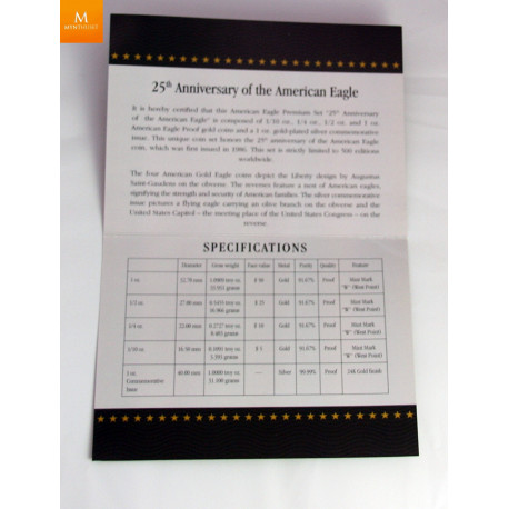 1,85 oz gull 25TH Anniversary gold premium set Eagle 2011 i kvalitet Proof med skrin og coa