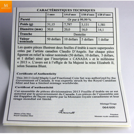2013 THE MAPLE LEAF 1,4 OZ RENT GULL "FRACTIONAL SET"