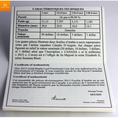 2013 THE MAPLE LEAF 1,4 OZ RENT GULL "FRACTIONAL SET" 2013 THE MAPLE LEAF 1,4 OZ RENT GULL "FRACTIONAL SET"