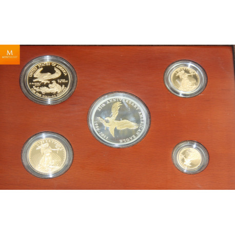 1,85 oz gull 25TH Anniversary gold premium set Eagle 2011 i kvalitet Proof med skrin og coa