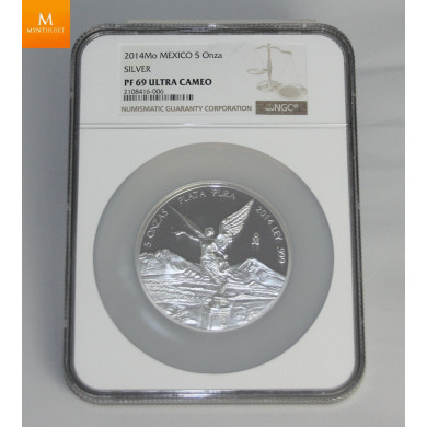 MEXICO LIBERTAD 2014 5 OZ SØLV KVALITET PROOF, NGC PF&) UC