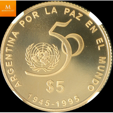 Argentina Gold 5 peso 1995 FN Kvalitet proof, NGC PF69 UCAM