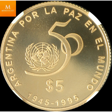 Argentina Gold 5 peso 1995 FN Kvalitet proof, NGC PF69 UCAM Argentina Gold 5 peso 1995 FN Kvalitet proof, NGC PF69 UCAM