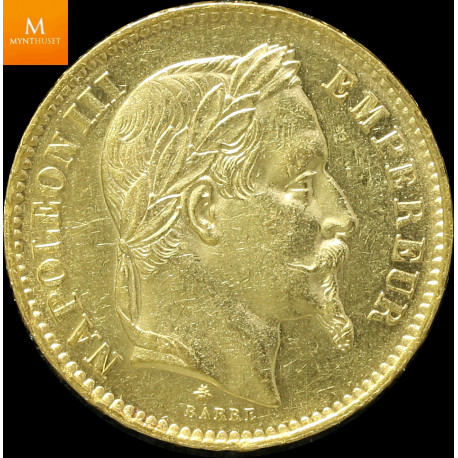 FRANKRIKE 20 FRANCS 1868 A KVALITET 01 I KAPSEL