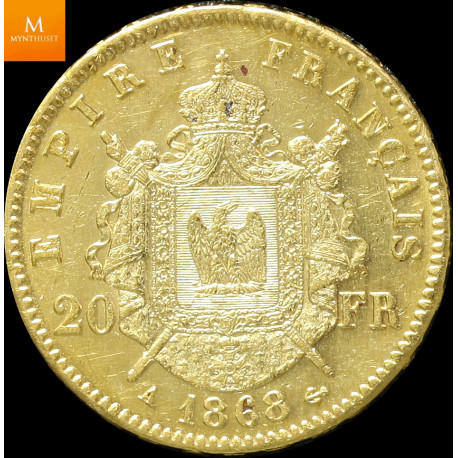 FRANKRIKE 20 FRANCS 1868 A KVALITET 01 I KAPSEL