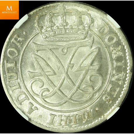 Denmark 12 skilling 1720 CW kvalitet 0, NGC MS67