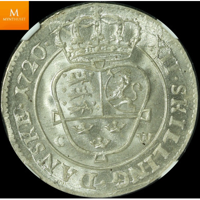 Denmark 12 skilling 1720 CW kvalitet 0, NGC MS67 Denmark 12 skilling 1720 CW kvalitet 0, NGC MS67