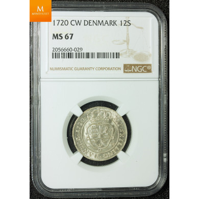 Denmark 12 skilling 1720 CW kvalitet 0, NGC MS67 Denmark 12 skilling 1720 CW kvalitet 0, NGC MS67