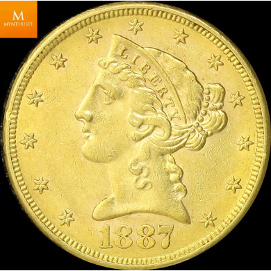 USA 5 dollar 1887 S kvalitet 1+/01 USA 5 dollar 1887 S kvalitet 1+/01
