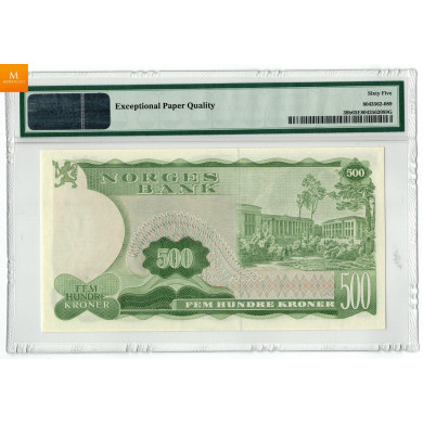 500 Kroner 1985 A7154566 PMG 65 EPQ, kvalitet 0 500 Kroner 1985 A7154566 PMG 65 EPQ, kvalitet 0