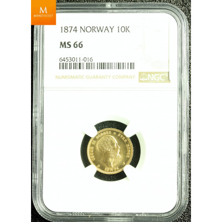 10 kroner 2,5 SP kvalitet 0, NGC MS66. RÅ mynt.