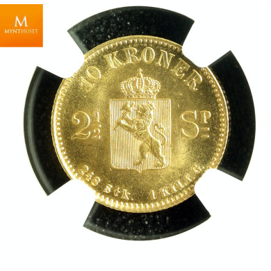 10 kroner 2,5 SP kvalitet 0, NGC MS66. RÅ mynt. 10 kroner 2,5 SP kvalitet 0, NGC MS66. RÅ mynt.