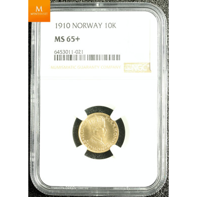10 kroner 1910 i kvalitet 0, NGC MS65+ 10 kroner 1910 i kvalitet 0, NGC MS65+