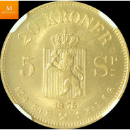 20 kroner/5 SP 1875 kvalitet 0/01, NGC MS66