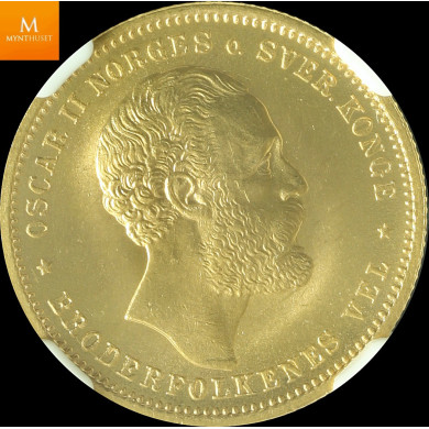 20 kroner/5 SP 1875 kvalitet 0/01, NGC MS66 20 kroner/5 SP 1875 kvalitet 0/01, NGC MS66