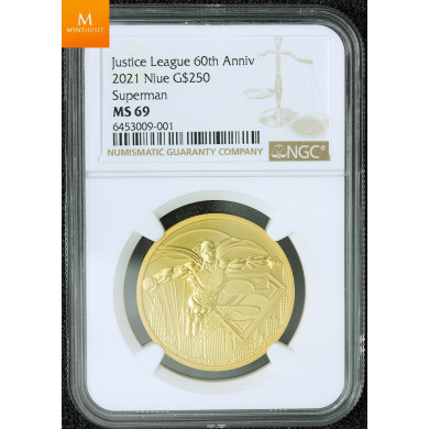 Nydelig! Niue 2021 Gull 250 Dollar Supermann i kvalitet 0, NGC MS69  opplag kun 150 mynter Nydelig! Niue 2021 Gull 250 Dollar Supermann i kvalitet 0, NGC MS69  opplag kun 150 mynter