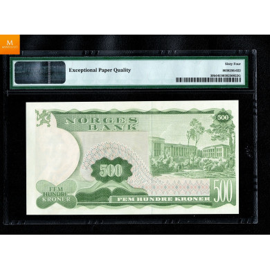 500 Kroner 1985 A7154566 PMG 65 EPQ, kvalitet 0 500 Kroner 1985 A7154566 PMG 65 EPQ, kvalitet 0