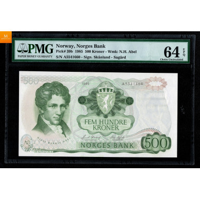 500 Kroner 1985 A7154566 PMG 65 EPQ, kvalitet 0 500 Kroner 1985 A7154566 PMG 65 EPQ, kvalitet 0