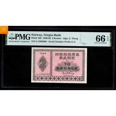 2 kroner 1949 G.1986441 kvalitet 0 , PMG MS65 EPQ