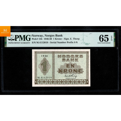1 krone 1948 L.8293843 kvalitet 0, PMG MS65 EPQ