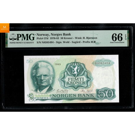 50 kroner 1983 N9876324 Kvalitet PMG MS67 EPQ , Nydelig kvalitet 0