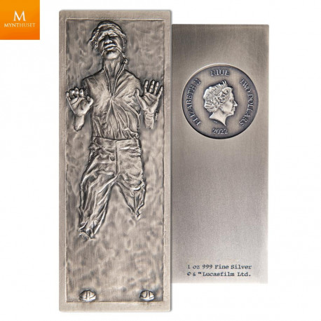 Niue 2022  1 oz Sølvbarre Star Wars «Han Solo in Carbonite» Coin Bar Antique M/Etui og COA