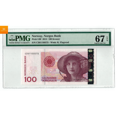 100 kroner 2014 kvalitet 0, PMG MS67 EPQ