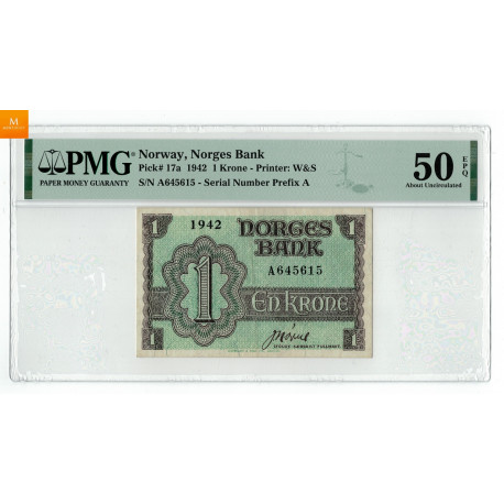 1 krone 1942 A 003800 Enkelt seddelnummer, London Kvalitet: Pen 1