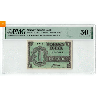 1 krone 1942 A 003800 Enkelt seddelnummer, London Kvalitet: Pen 1